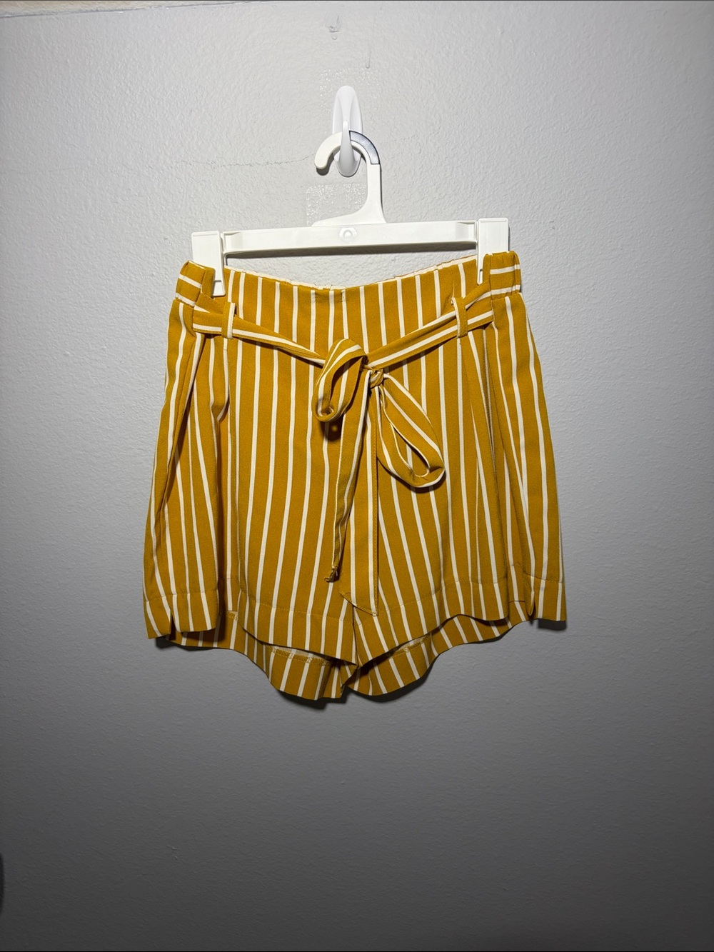 Striped Mustard Yellow Tie-Waist Women's Shorts

Size L